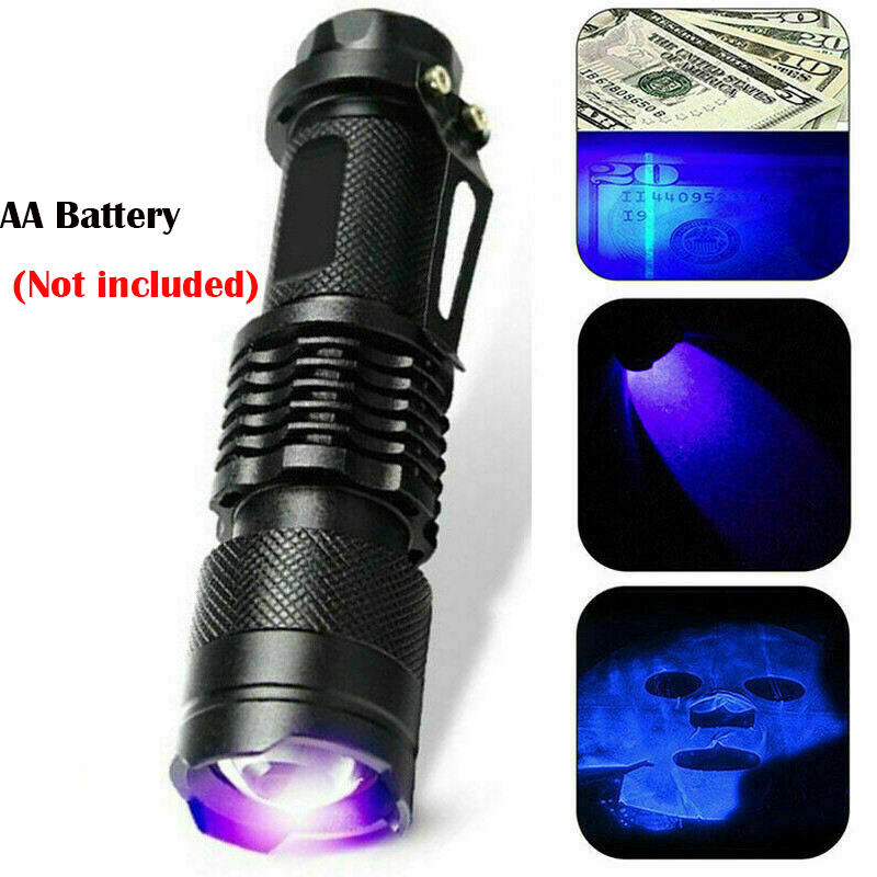 2x UV Ultraviolet LED Flashlights Zoomable Blacklight Light Inspection Torch