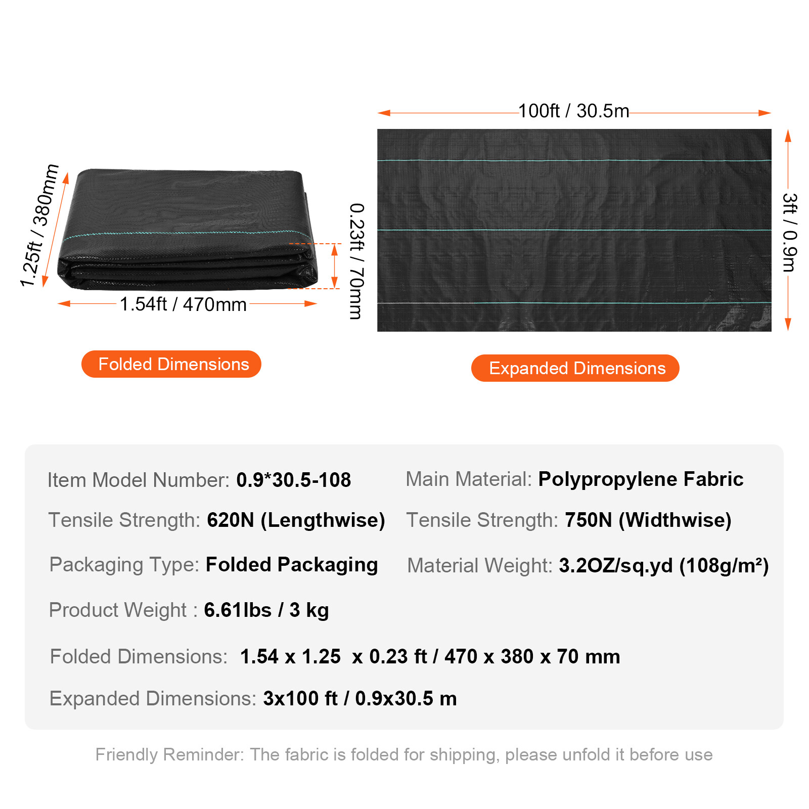 VEVOR Weed Barrier Landscape Fabric 3*100FT Heavy Duty Woven PP Weed Control Mat