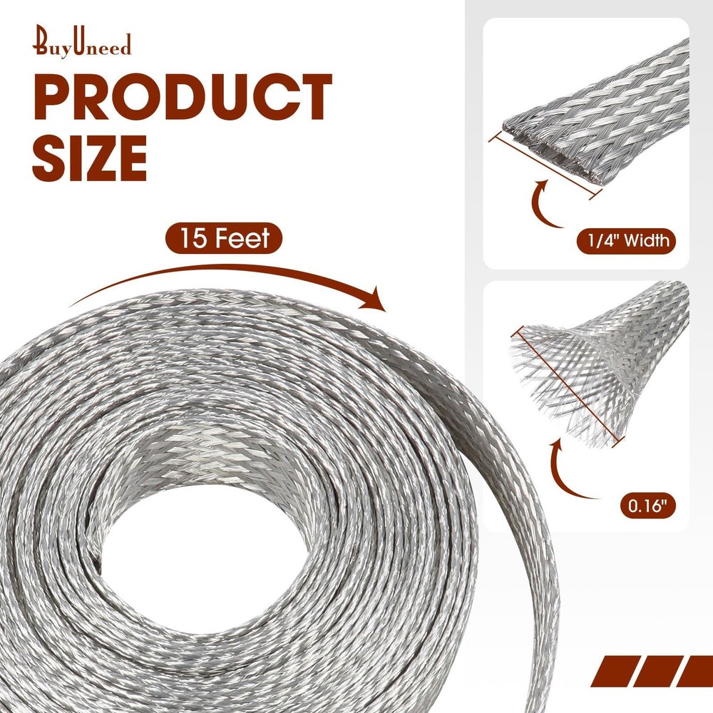 Wire Shielding Sleeve Tinned Copper Braid Ground Straps Cable Sheat... Fast Ship