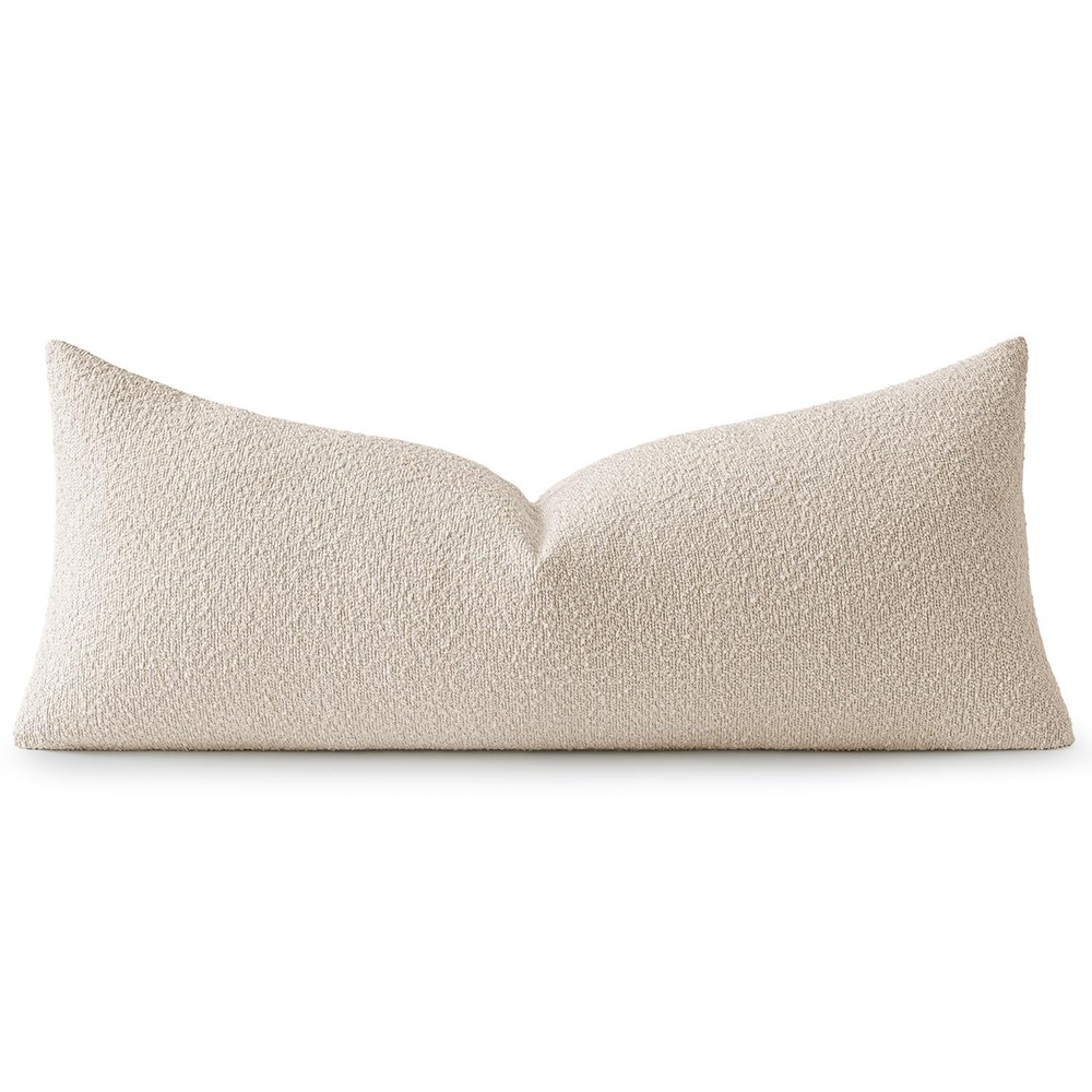 Textured Boucle Throw Pillow Cover Beige Accent Solid Lumbar Pillow Case Deco...