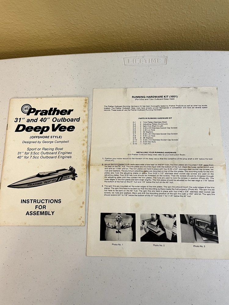Prather 40  and 46  Deep Vee Instruction Manual and Running Hardware Kit Docs