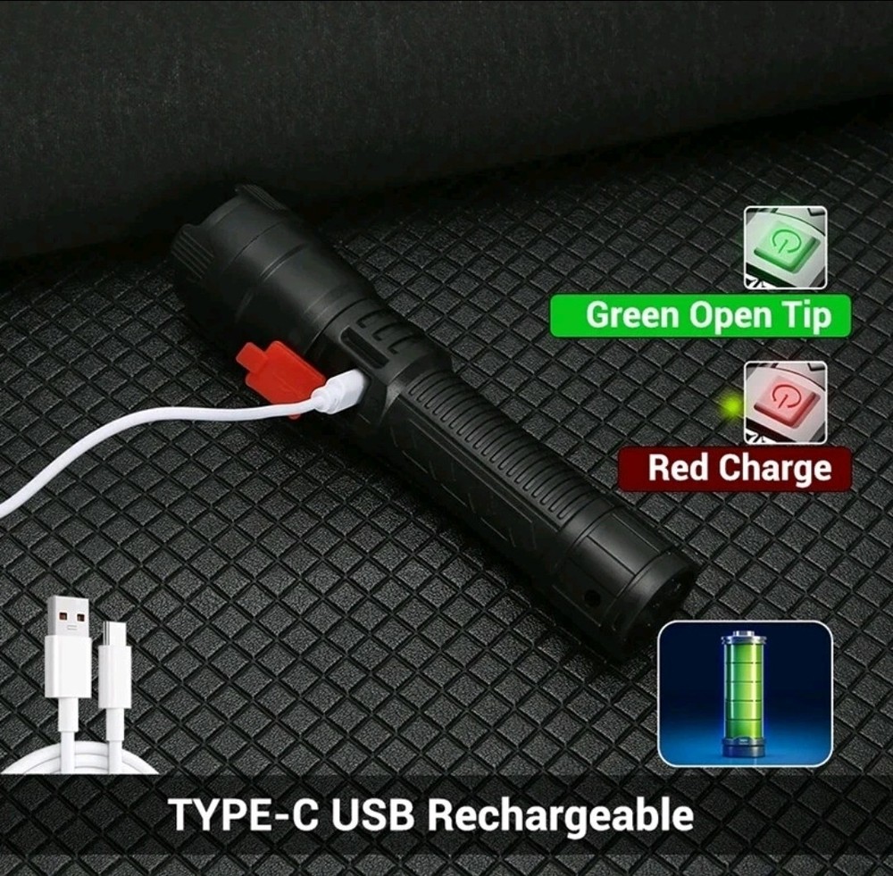 Led Flashlight With Display Light Type C USB Charging Built-in Battery