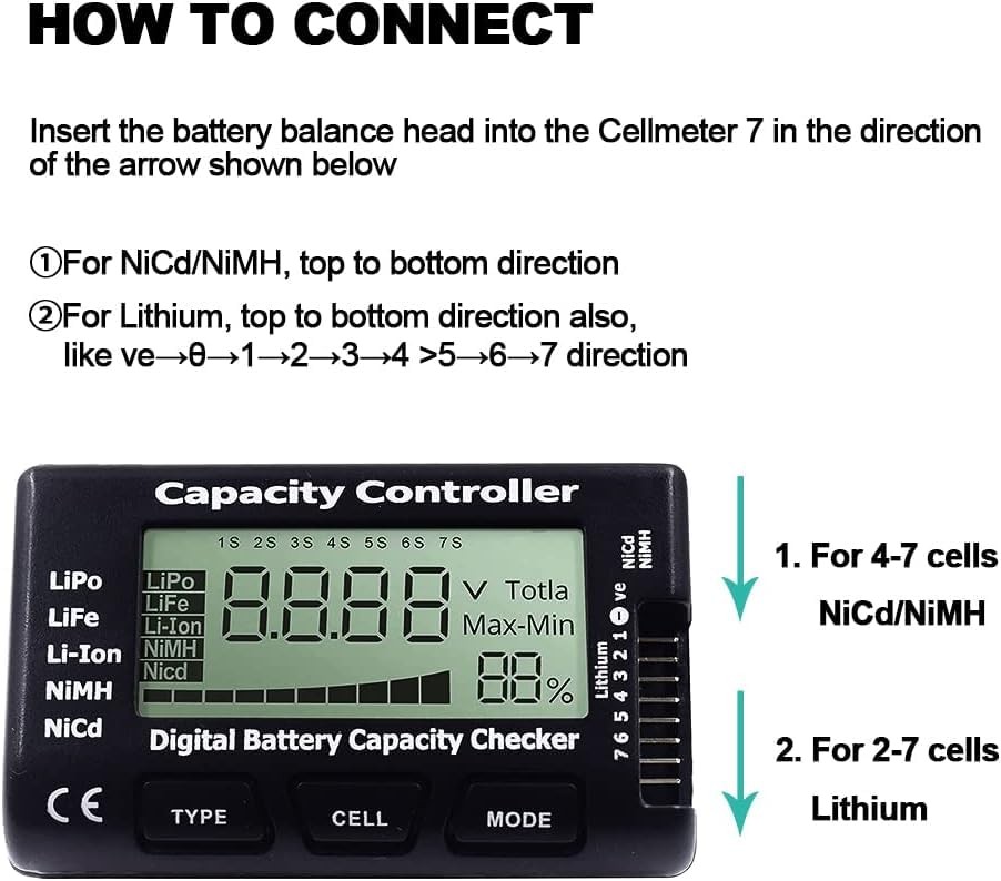 RC Cellmeter 7 Digital Battery Capacity Checker Controller Tester black