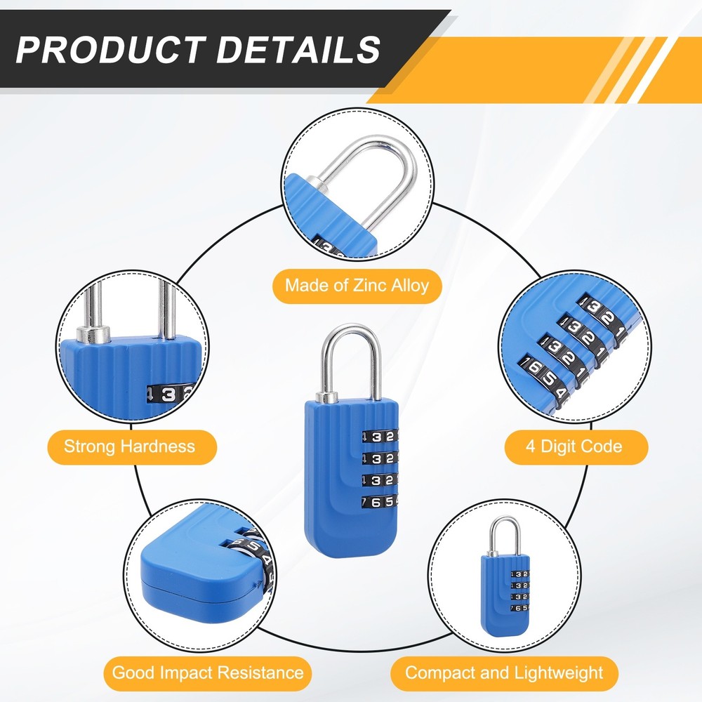Resettable 4 Digit Combination Lock Code Padlock, Sapphire (73 x 28mm)