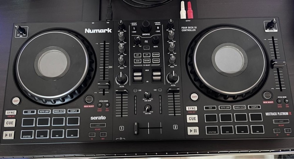 Numark Mixtrack Platinum FX 4‑Deck DJ Controller with High Resolution Jog Wheels
