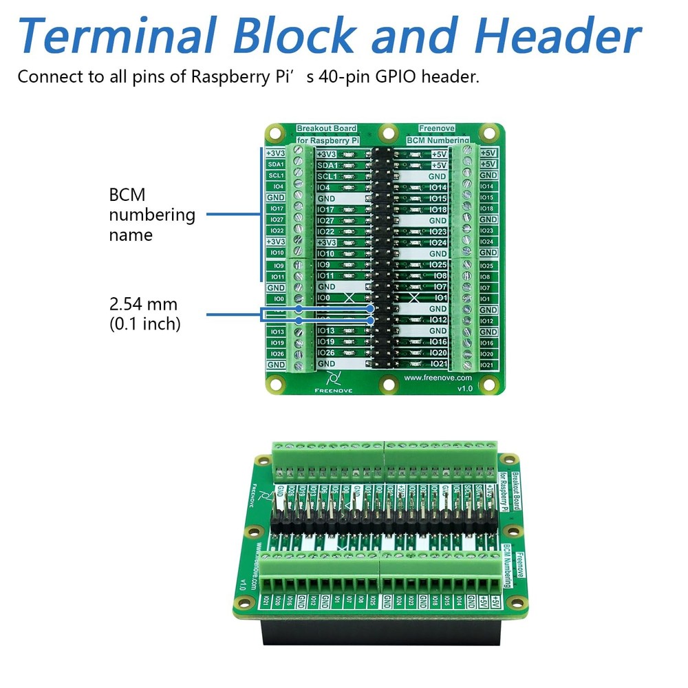 Freenove Breakout Board for Raspberry Pi 5 / 4B / 3B+ / 3B / 3A+ / 2B / 1B+...