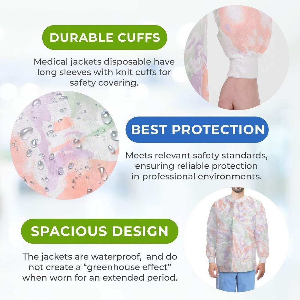 Multicolor Disposable Lab Jackets SMS 45 GSM Snap Front 10 Pack 2X-Large