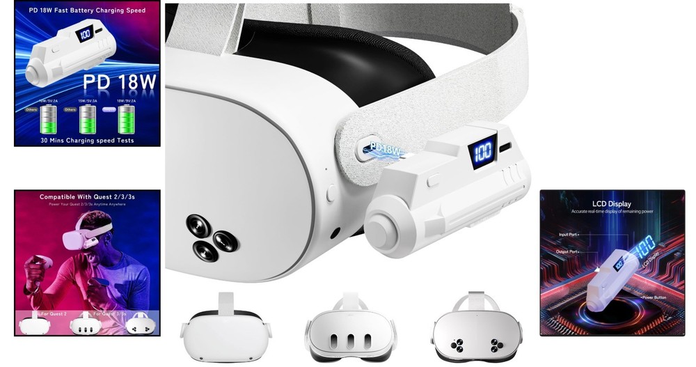 Lightweight 18W Charging Battery with LCD for Oculus Quest 2/3 - Extra Playtime