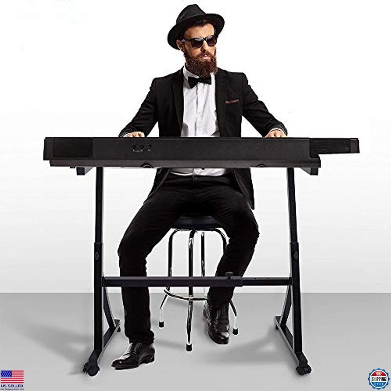 Heavy-Duty Z Style Keyboard Stand, Adjustable Height & Width, Locking Wheels