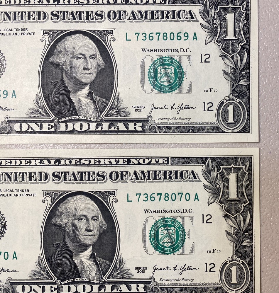 (4) $1 Sequential Bills ERRORS Identical OverInked 7 & Reverse Extra Ink Miscut