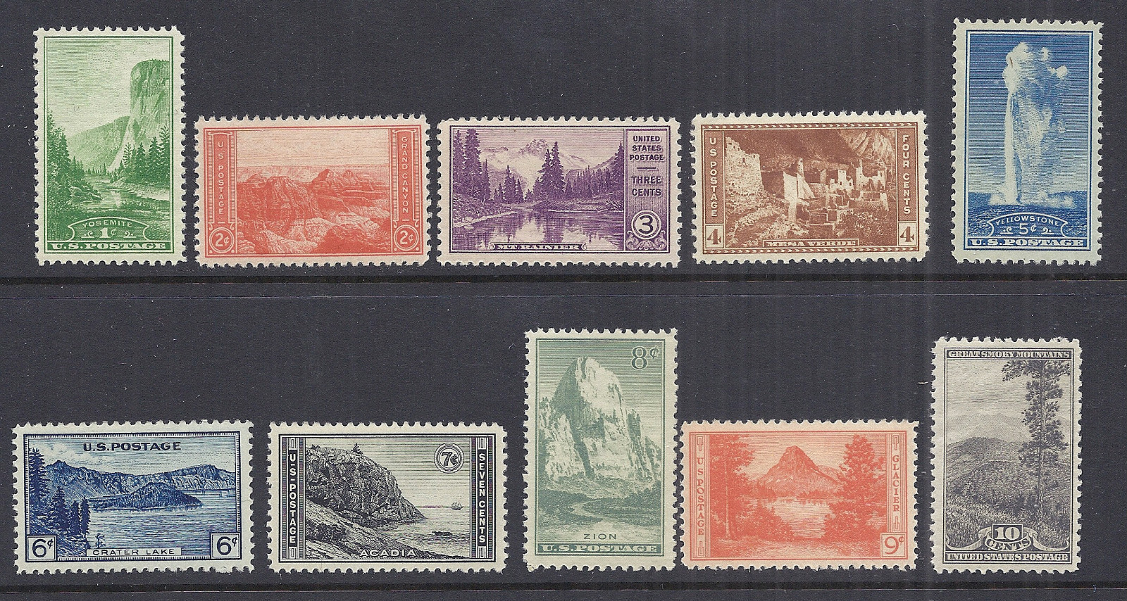 US 1934 National Parks Year Set of 10, Complete - 740 749 MNH MLH MH budget set