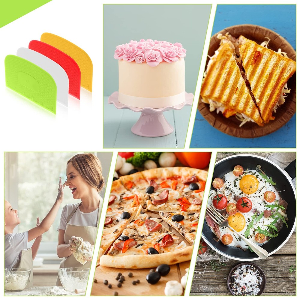 4 Piece Plastic Dough Scraper Bowl Scraper Flexible Multipurpose Food Scraper...