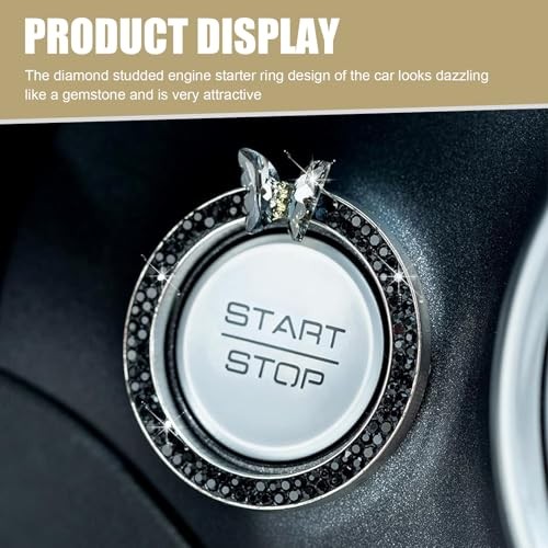 Car Bling Engine Start Stop Decorative Ring, Butterfly Diamond Start 1 PC Black