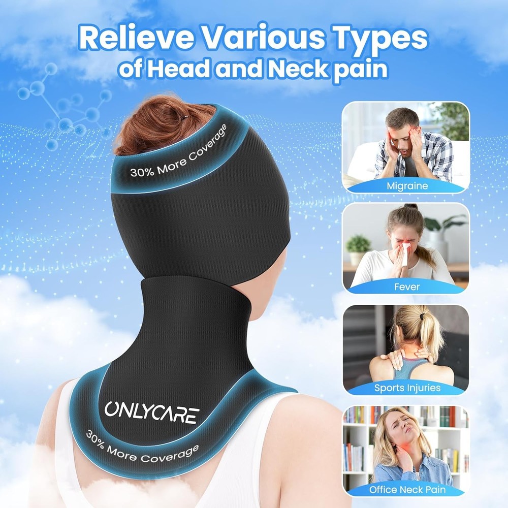Migraine Cap and Neck Ice Pack Wrap Set Cold Therapy Headache Relief
