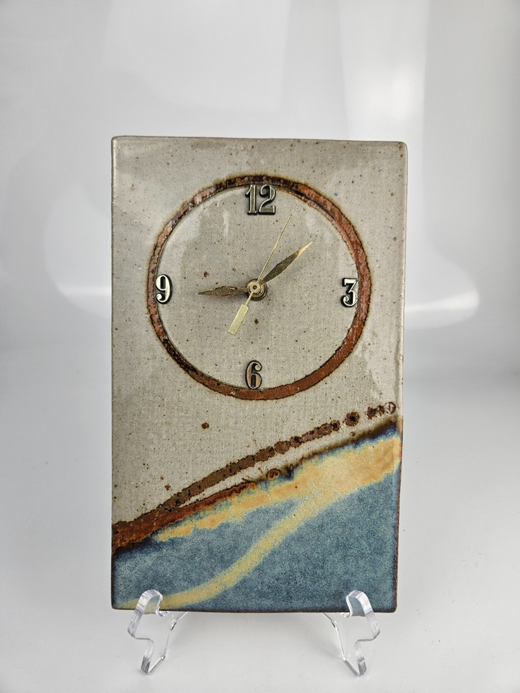 Signed Lauer Studio Pottery Wall Clock Ceramic Slab Art Clock TESTED