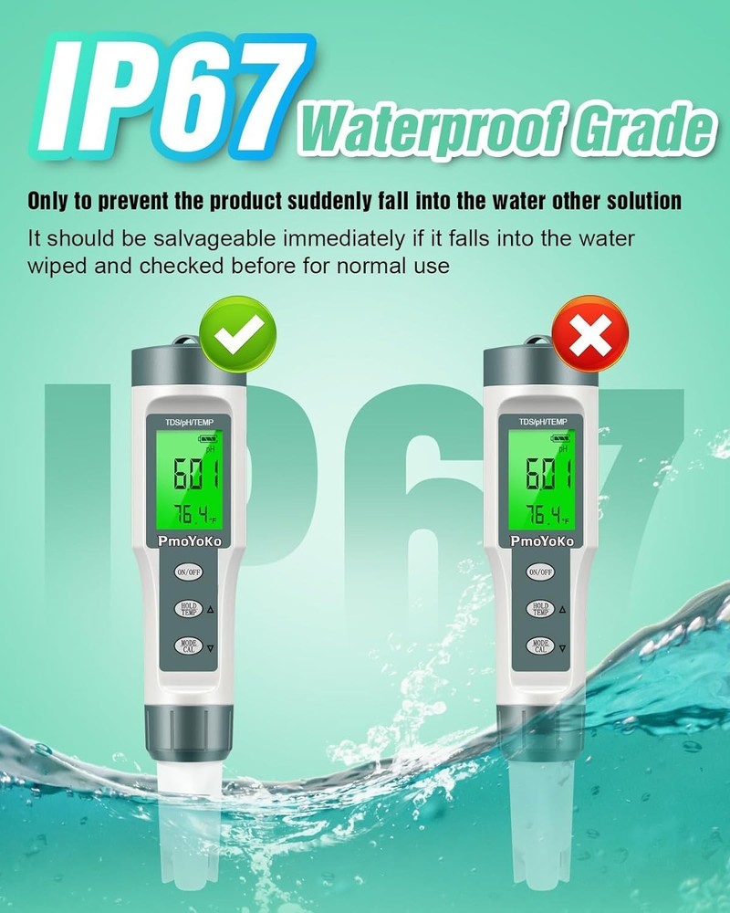 High Precision Water Tester for pH, TDS & Temperature with Backlight Feature