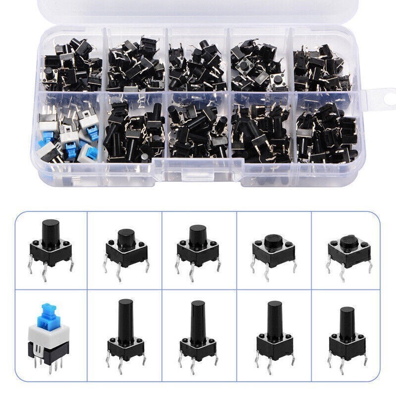 180PCS Mini Tactile Push Button Switch 10 Values Momentary Tact Assortment Kit