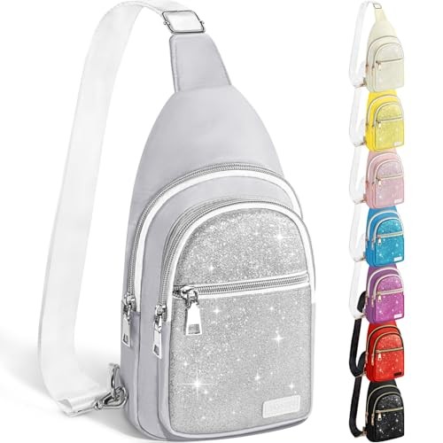 Sling Bag for Women Men, Glitter Crossbody Bags, Cute Mini Silver Bling Sparkly