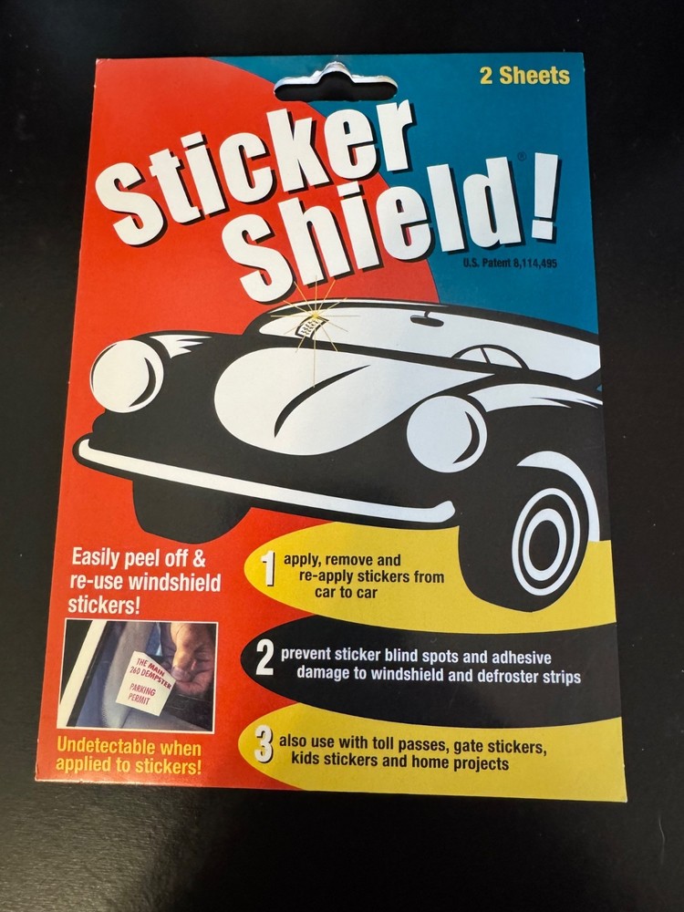 STICKER SHIELD EASY PEEL OFF & RE-USE WINDSHIELD STICKERS 2- 4X6" SHEETS