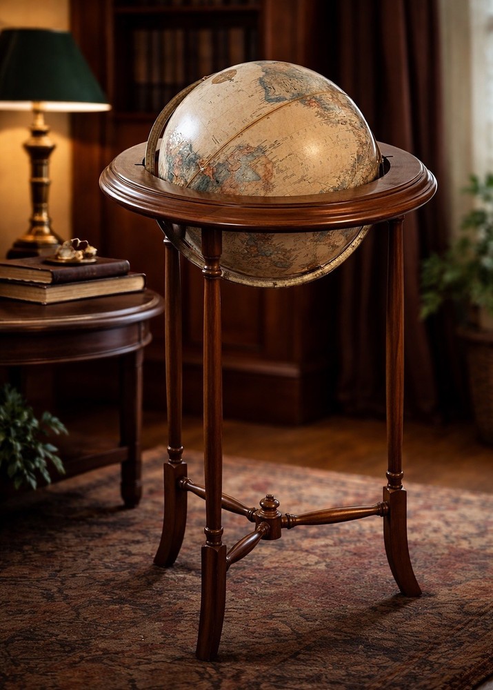 Replogle Regency 12” Antique Ocean Floor Globe Walnut Stand Library Study