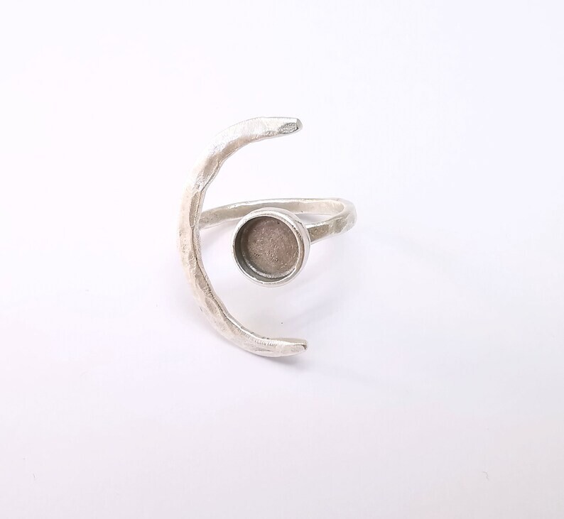 Crescent Moon Silver Ring Blank Base Bezel Settings Cabochon Base 8mm G34945