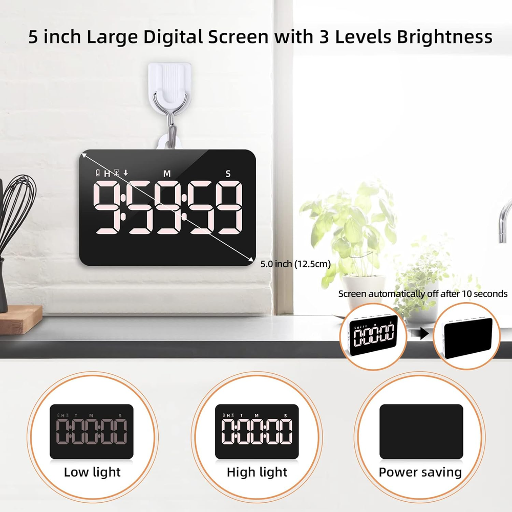 Rechargeable Digital Kitchen Timer for Cooking, Magnetic Timers with Countdown/U