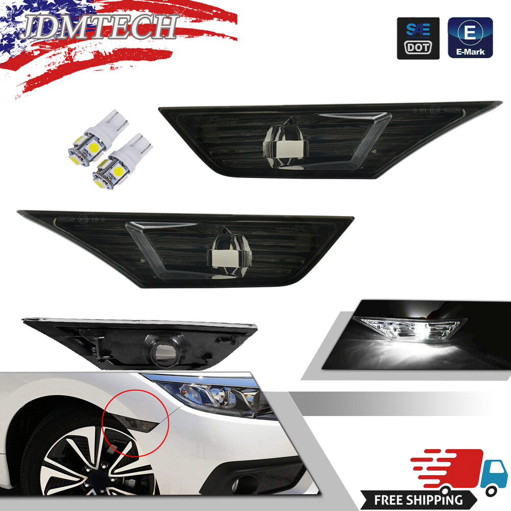 Smoked Side Marker Lamp Turn Signal Light W/ Led Bulbs for Honda Civic 2016-2021