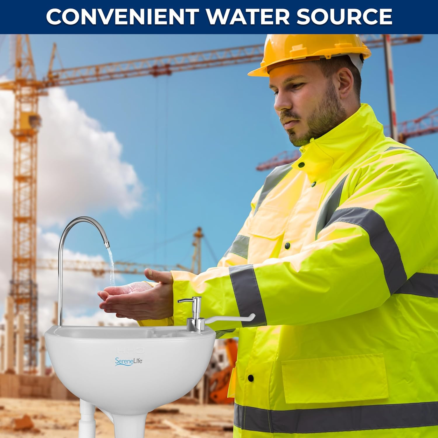 Camping Sink Portable Hands Free Foot Pump Towel Holder Soap Dispenser Compact