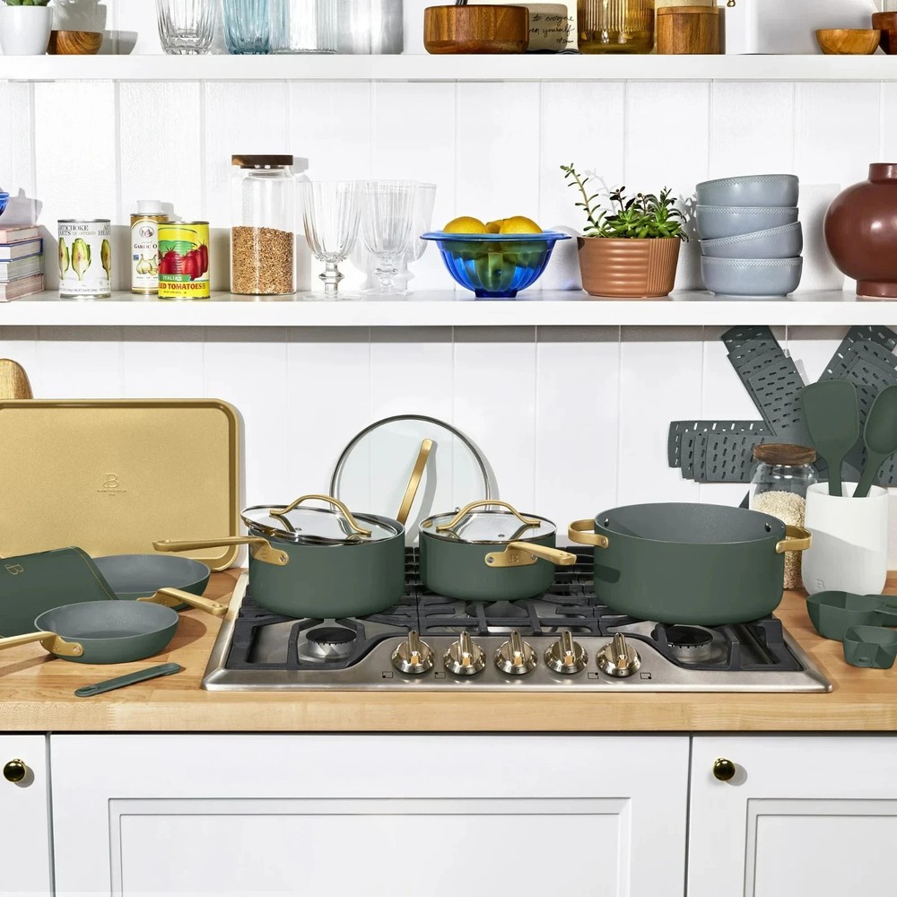 Beautiful 21 PCS Ceramic Nonstick Cookware & Tools Set by Drew Barrymore