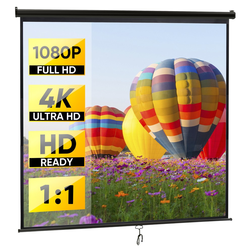 120'' Projection Screen 1:1 HD 4K Manual Pull Down Projector Screen Home Black