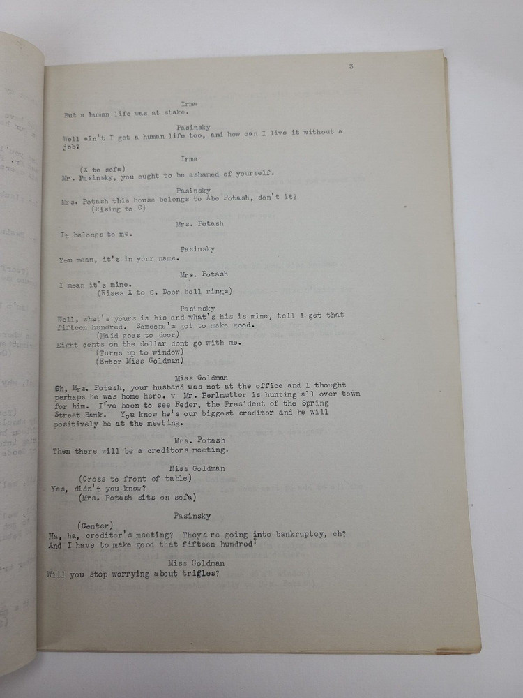 POTASH AND PERLMUTTER / 1914 Broadway Play Script, produced by A. H. Woods
