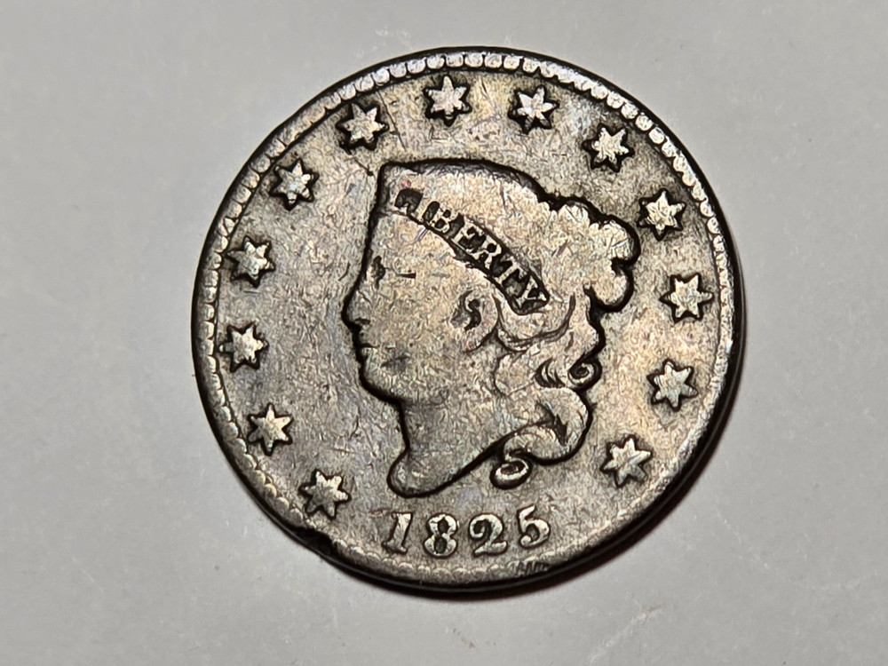 1825 large cent VG+    RIM DENT