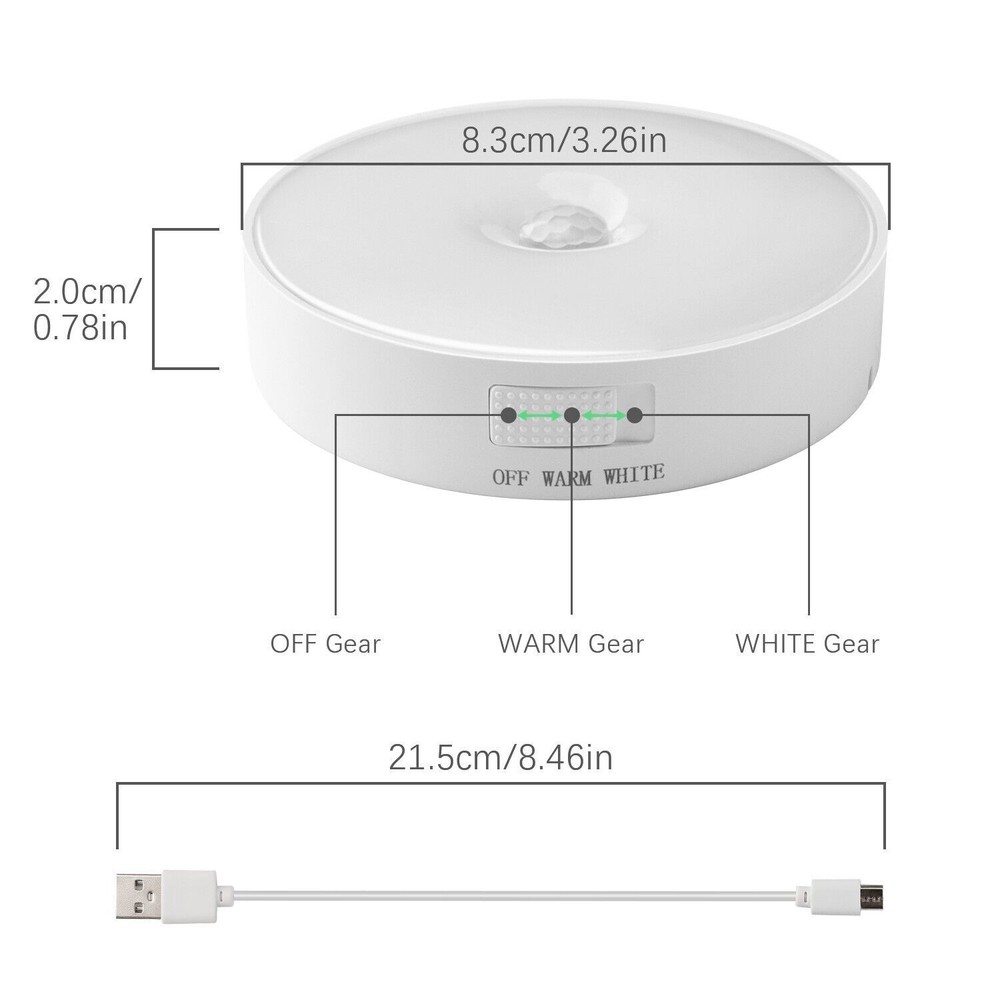3PCS LED Motion Sensor Under Cabinet Closet Light USB Rechargeable Kitchen Lamp