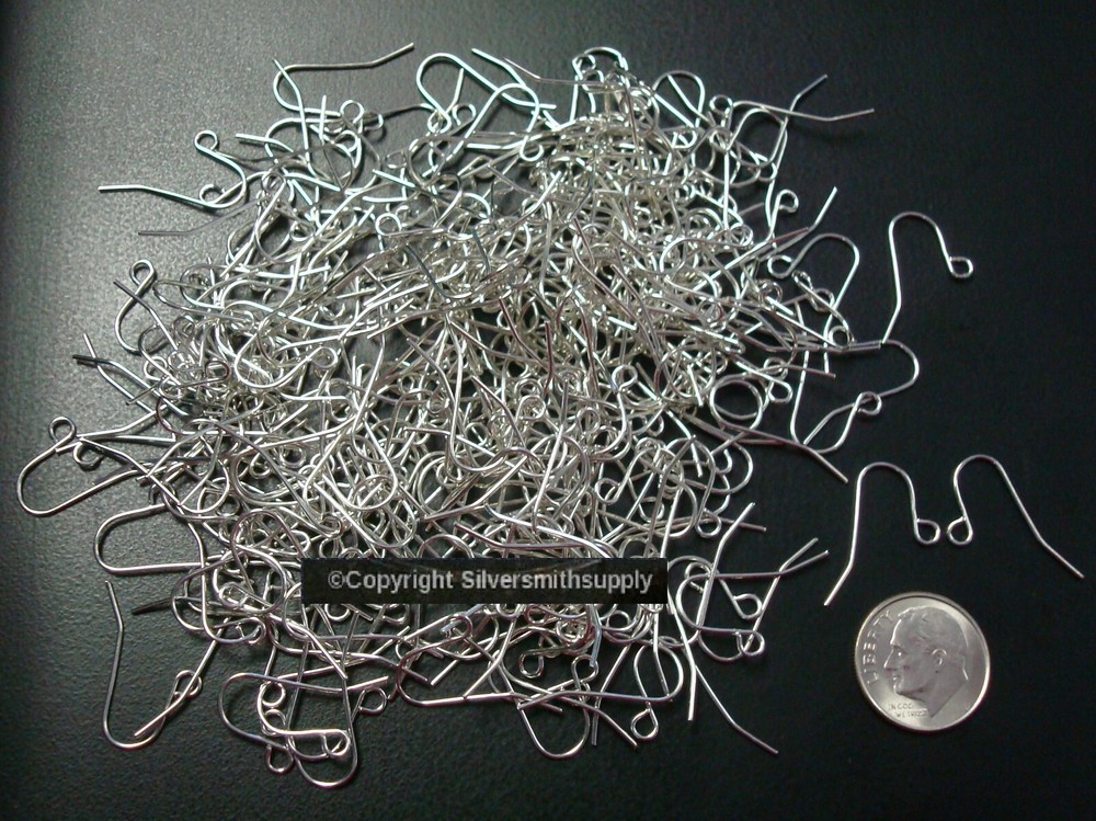 300 Silver plated plain fish hook earring wires open bottom loop FPH027B