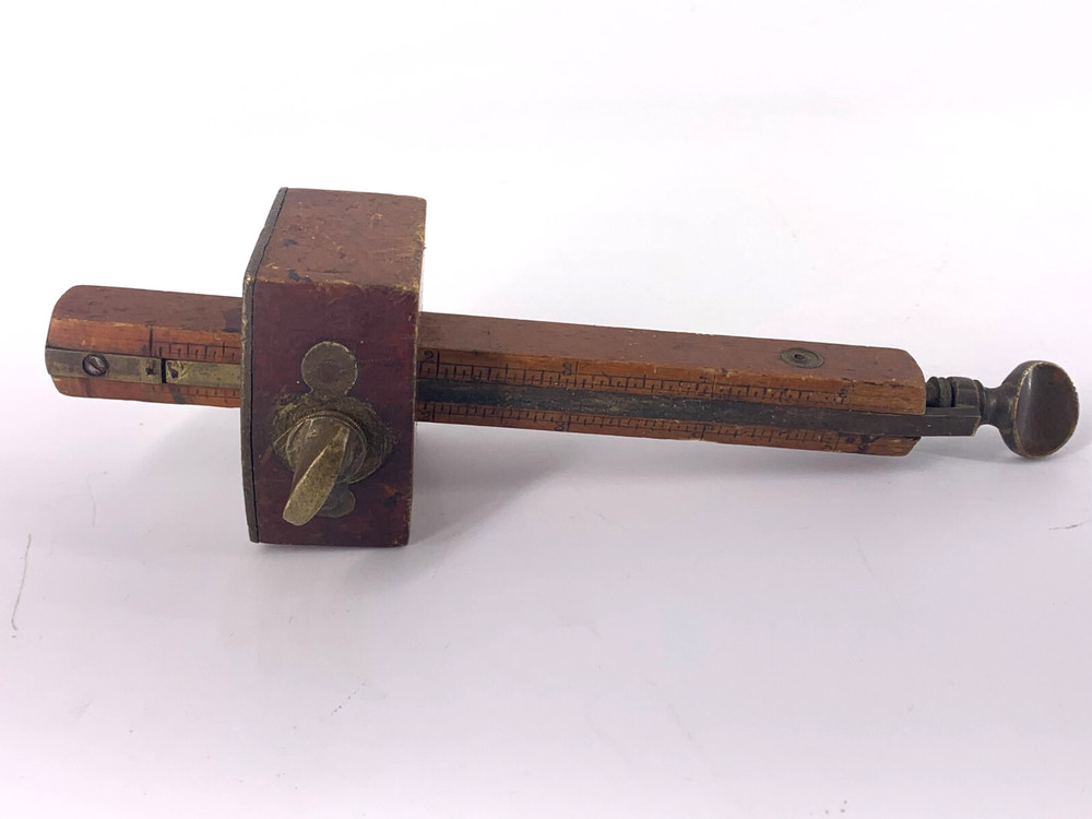 Vintage Mortise Gauge Scribe Wood & Brass