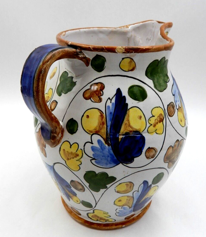 ITALIAN HANDMADE HAND-PAINTED LEAF & NUTS PATTERN CERAMIC JUG OR PITCHER