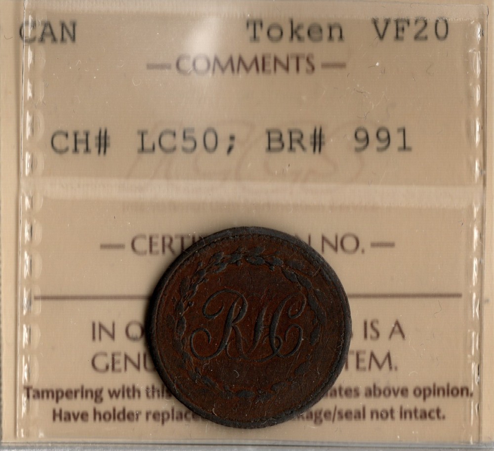 LOWER CANADA RH Farthing Token Breton 991 LC-50 ICCS VF20
