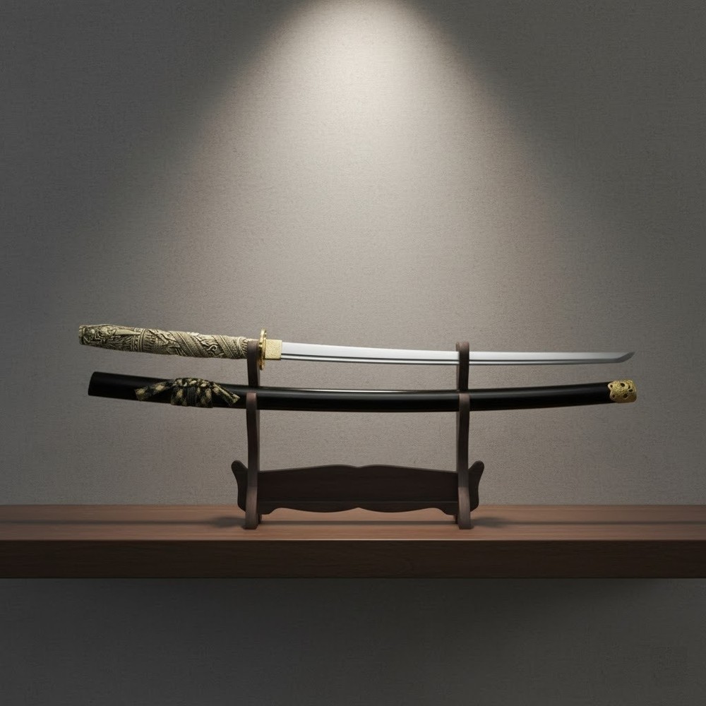 43" Dragon Handle Samurai Sword Decorative Katana Black Lacquer Scabbard Display