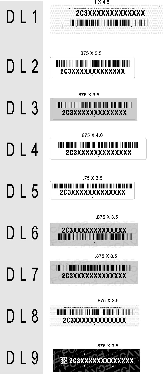 CUSTOM FCA CHRYSLER Decal Sticker ID Label Tire Loading Information VIN# USA 3M