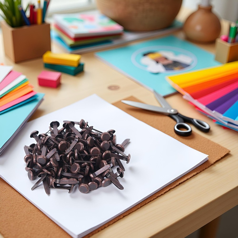 100 Pcs Copper Multicolor Mini Brad Fasteners Round Paper