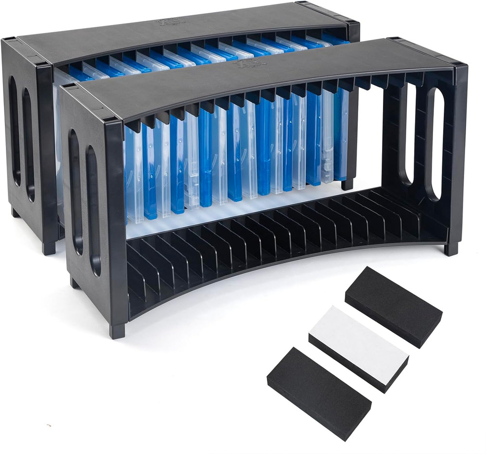 DVD Storage Rack, Upgrade 2 Pack Stackable ABS DVD Storage Organizer Can Hold 40