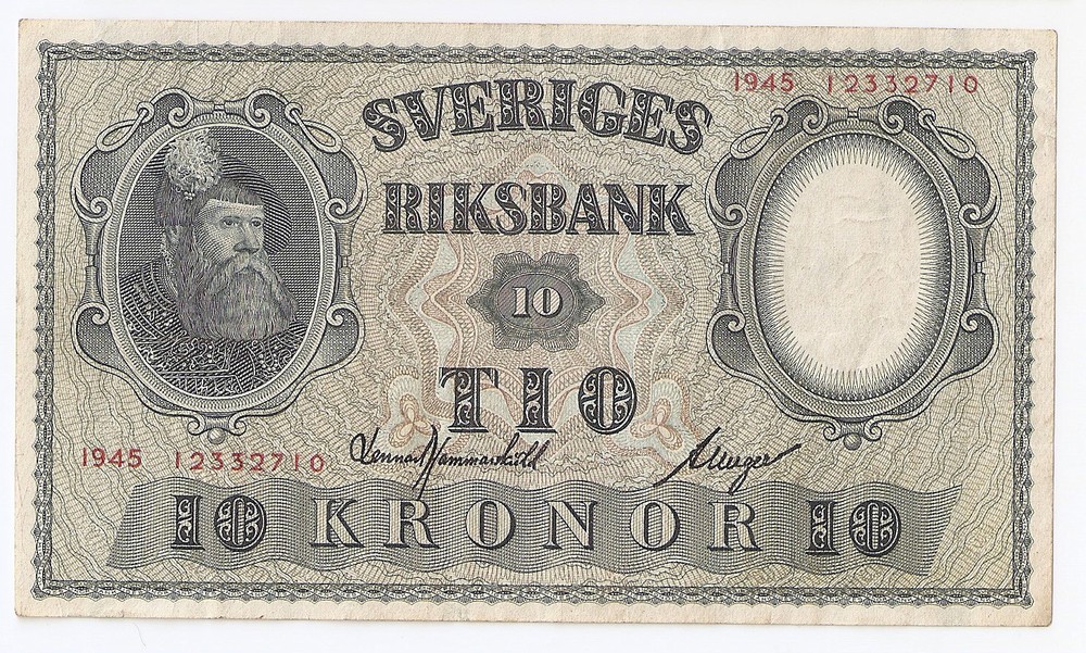 Sweden 10 kronor 1945 aUNC!!!