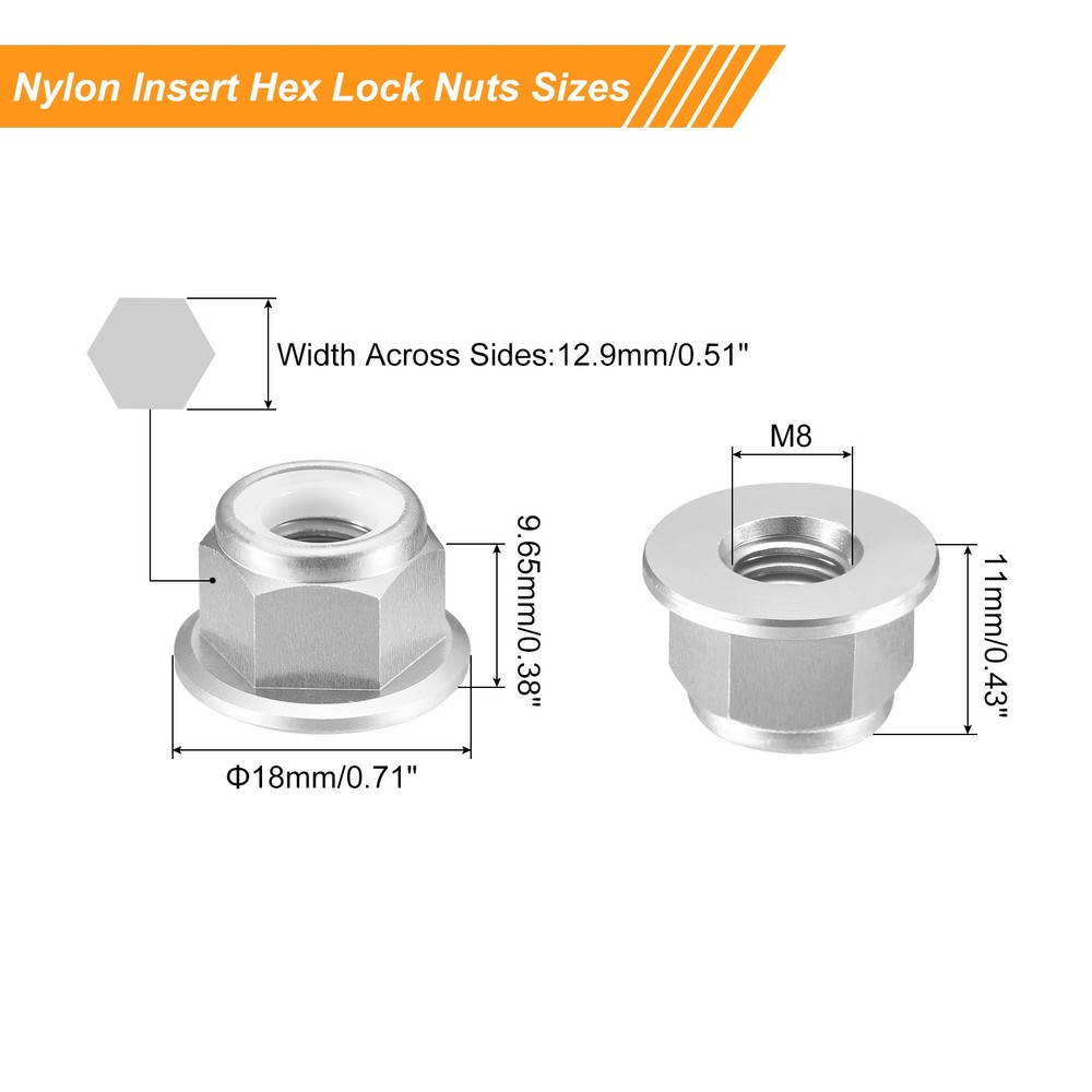 Nylon Insert Hex Lock Nuts, 4pcs - M8x1.25mm Self-Locking Nut(Silver)