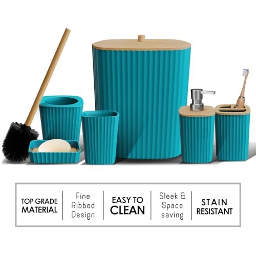 Bathroom Set - Bathroom Accessories Set, 6PC Bathroom Complete Set Teal