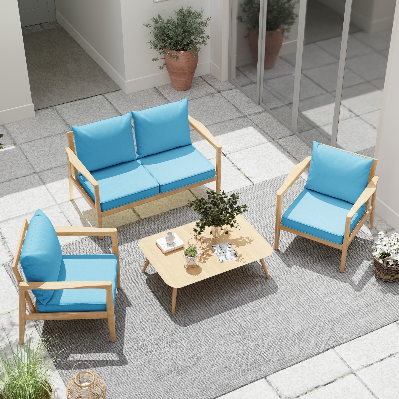 Outdoor Chair Cushions Set of 4, 24 x 24 Inch Patio Furniture Cushions,Lake Blue