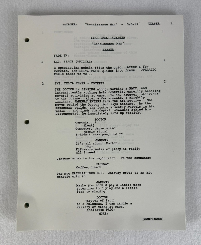 Star Trek Voyager “Renaissance Man” Final Draft Original Studio Script 03/05/01