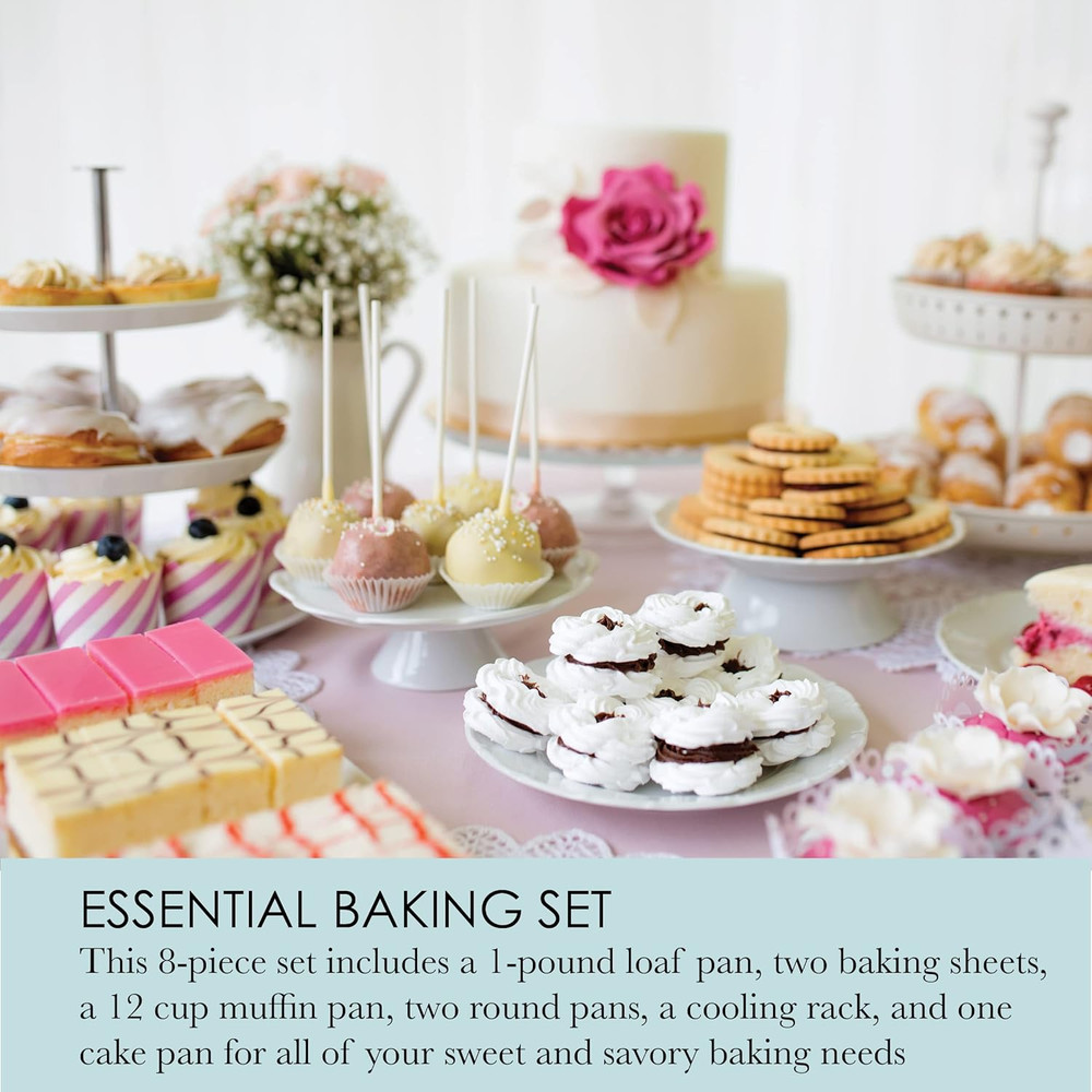 Professional Non-Stick 8-Piece Bakeware Set, Silver