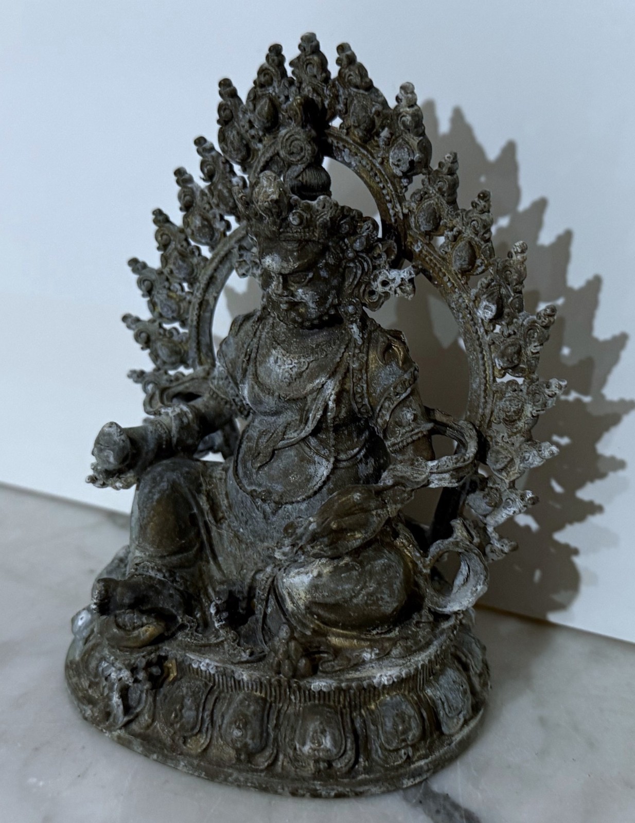 OLD BRONZE TIBET STATUE OF SEATED BUDDHIST FIGURE OF A DHARMAPALA