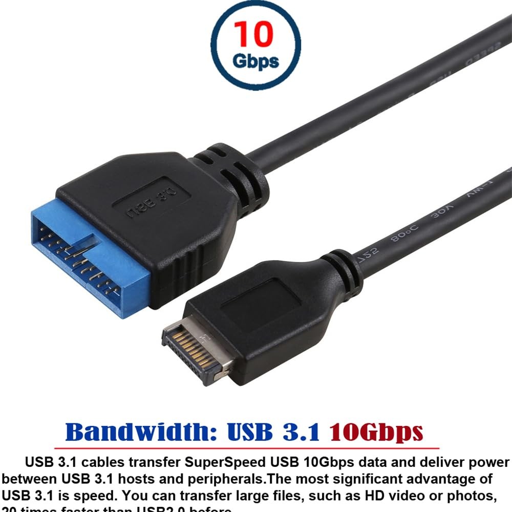 USB 3.1 Front Panel Header to USB 3.0 20Pin Header Extension Cable 20cm for A...