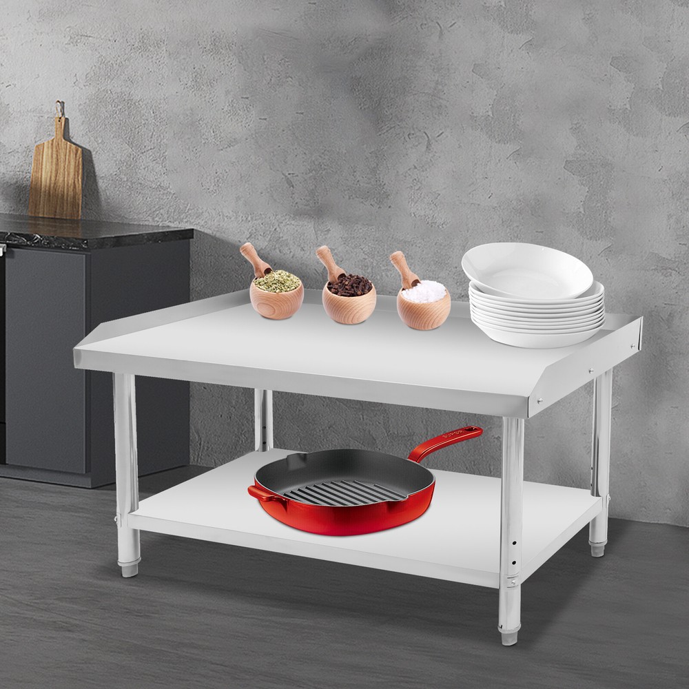 Stainless Steel Adjustable Kitchen Work Table 2 Tier Garage Workbench Load 200kg
